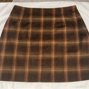 Brown plaid wool skirt